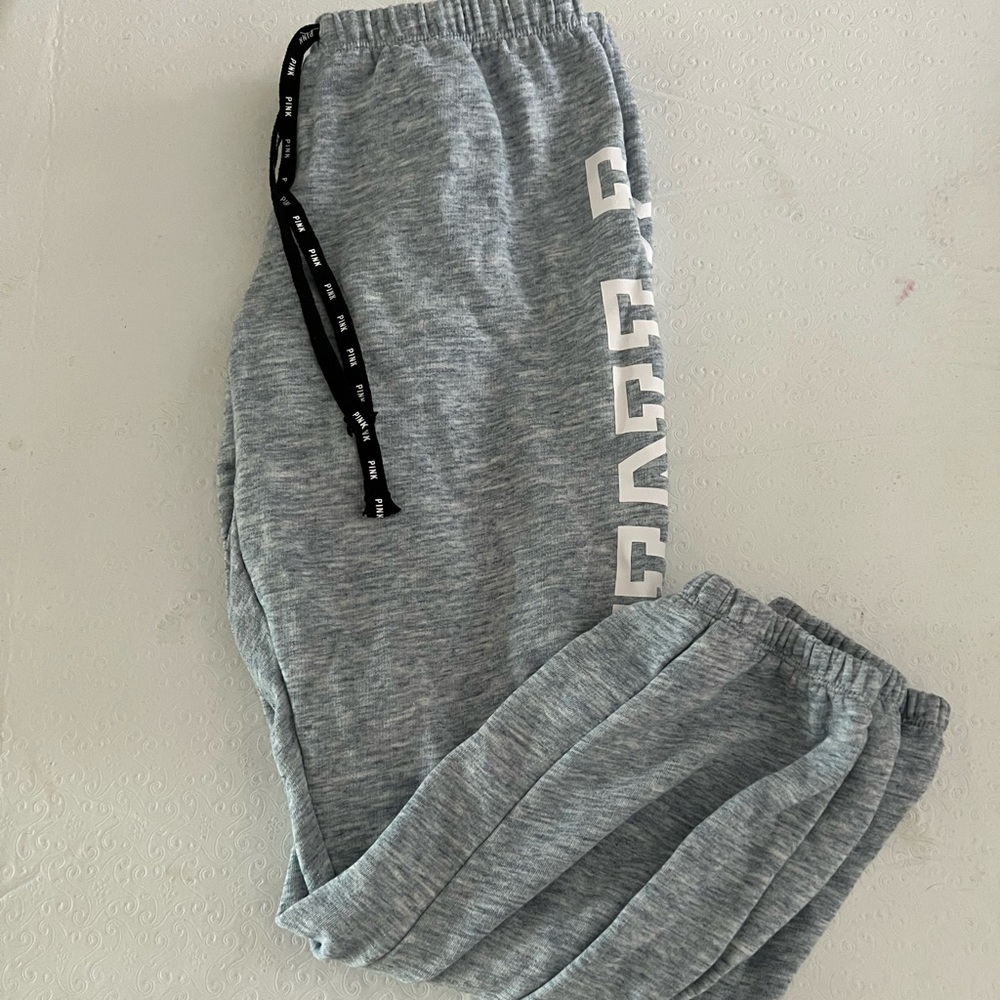 PINK blue-gray sweatpants with PINK on each side